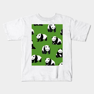 Panda Poses on Green Kids T-Shirt